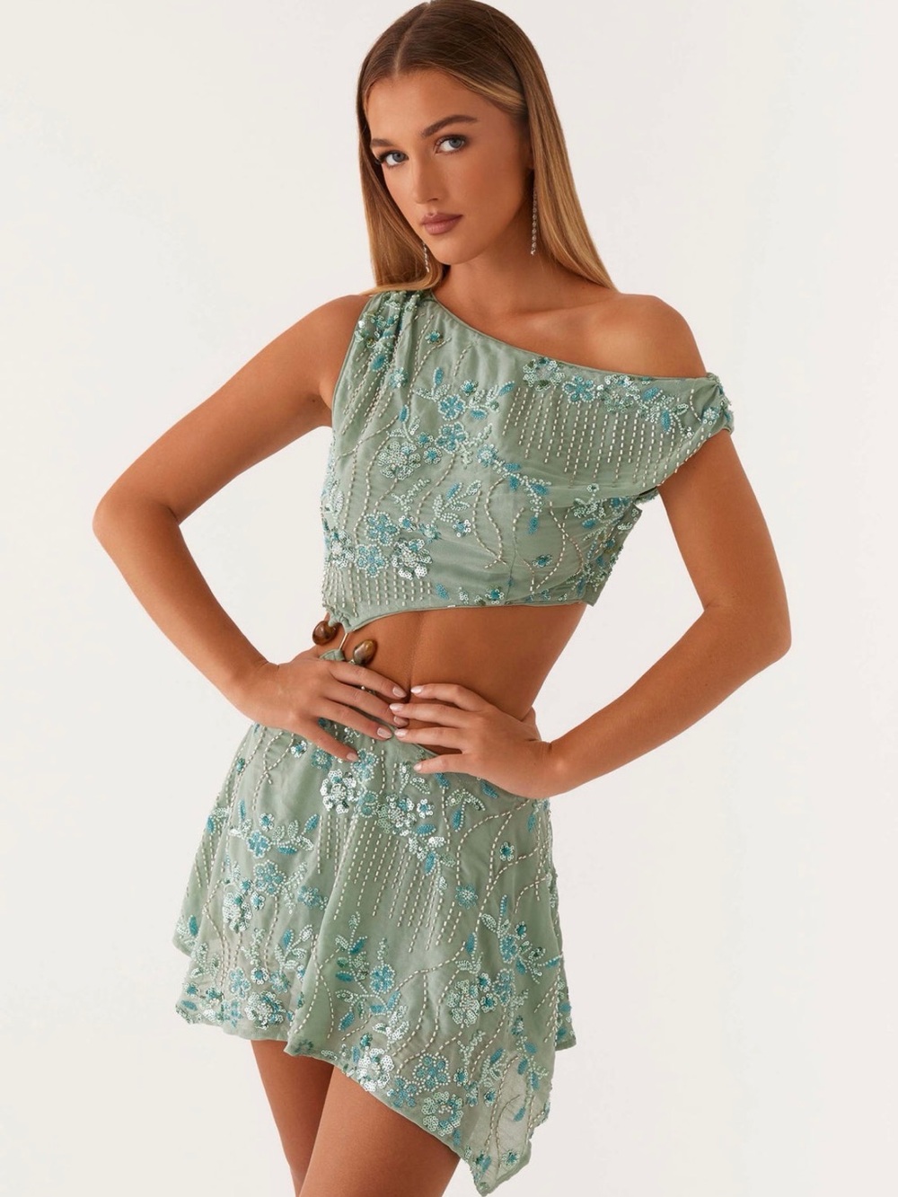 Peppemayo Aletta Sequin Mini Dress - Mint